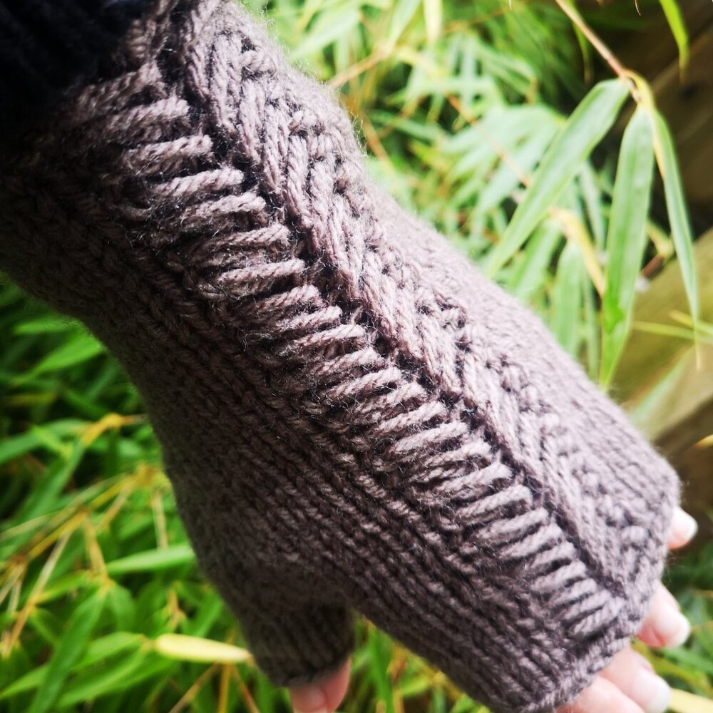 Mushroom Brown Knitted Fingerless Texting Gloves Armwarmer Handmade in Canada